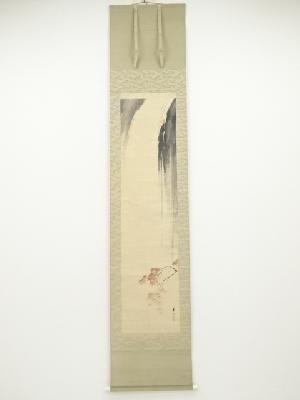 鈴木華邨筆　紅葉瀑布　肉筆紙本掛軸（共箱）□z